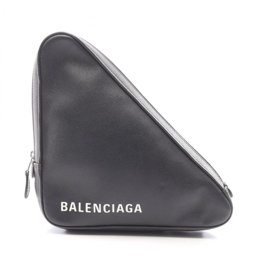 Balenciaga Triangle Second Bag Clutch Handbag Leather Women's Black 476976